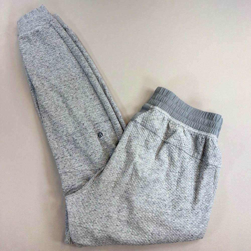 Lululemon Textured Fleece Jogger Pants Mens M Gray Drawstring Tapered Lounge